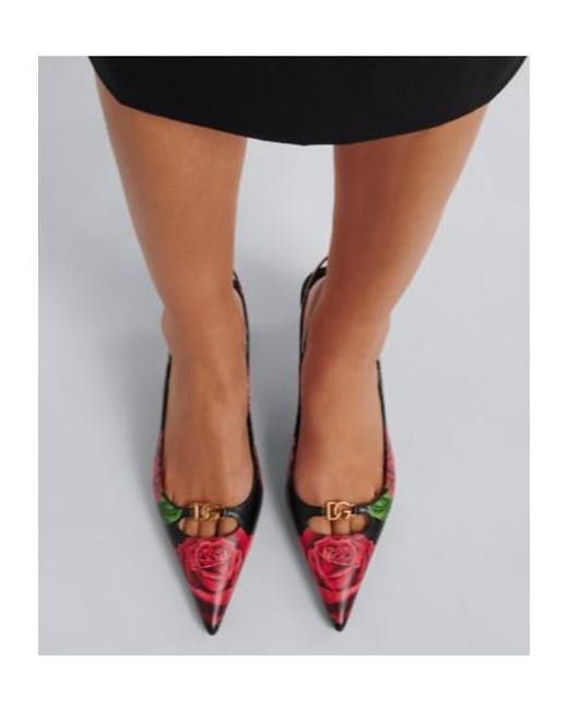 Dolce & Gabbana Pink Dg Floral Leather Slingback Pumps