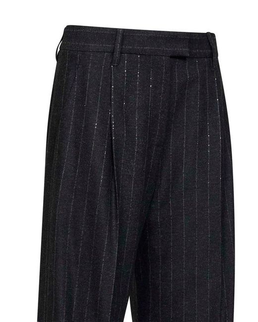 Brunello Cucinelli Black Pinstriped Straight-Leg Pants