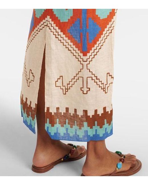 Johanna Ortiz Orange Printed Tie-Detail Linen Midi Dress