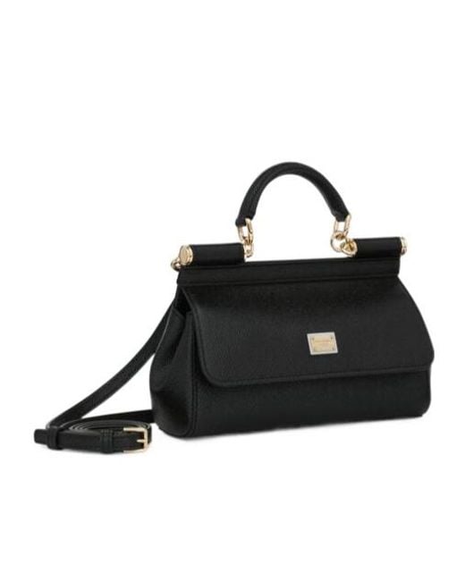 Dolce & Gabbana Black Sicily Logo Plaque Small Tote Bag