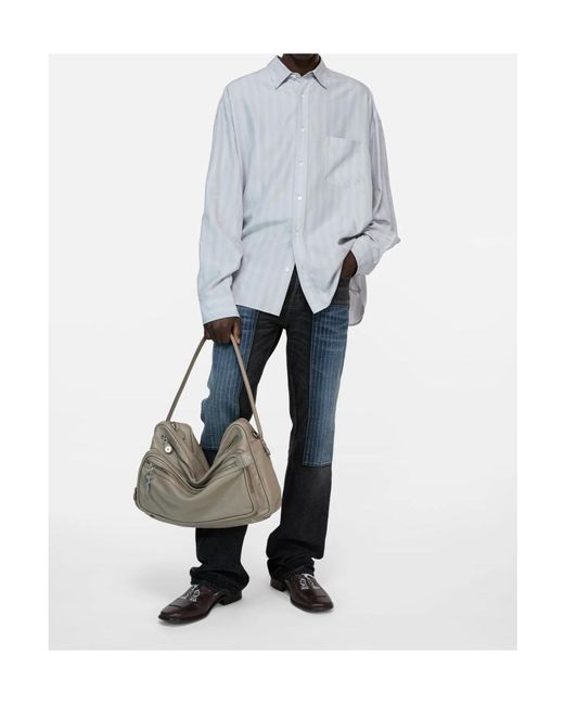 Acne White Striped Button-Up Shirt for men