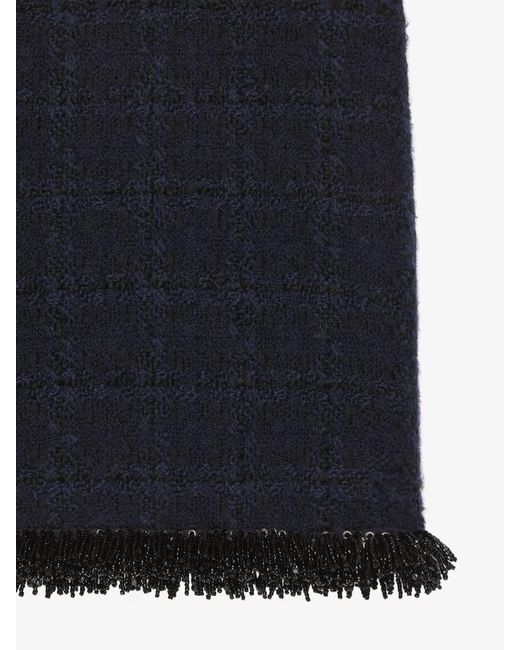Givenchy Blue Tweed Frayed-Edge Skirt