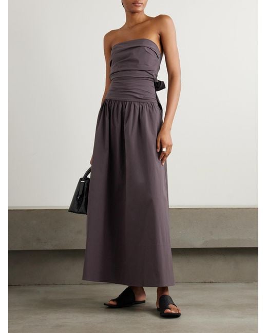 St. Agni Purple Strapless Tie-Back Crinkled Cotton-Blend Maxi Dress