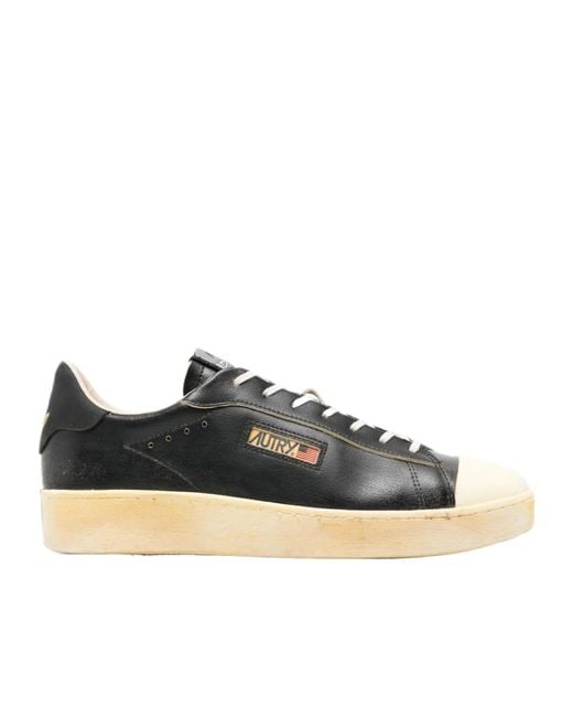 Autry Black Dallas Vintage Leather Sneakers for men