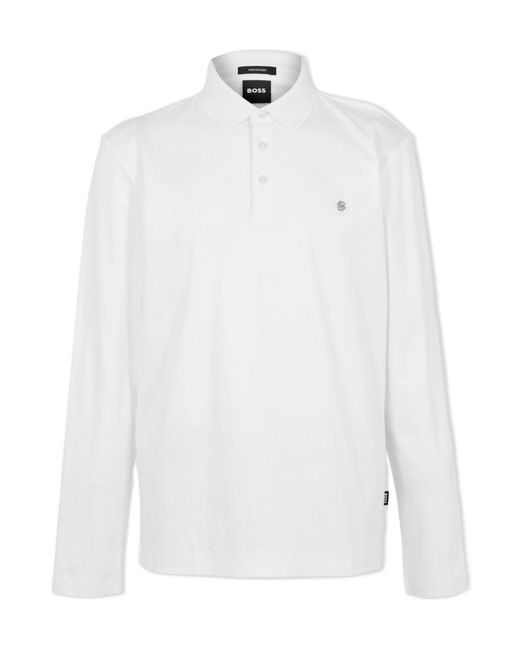 Boss White Longsleeve Polo Shirt for men