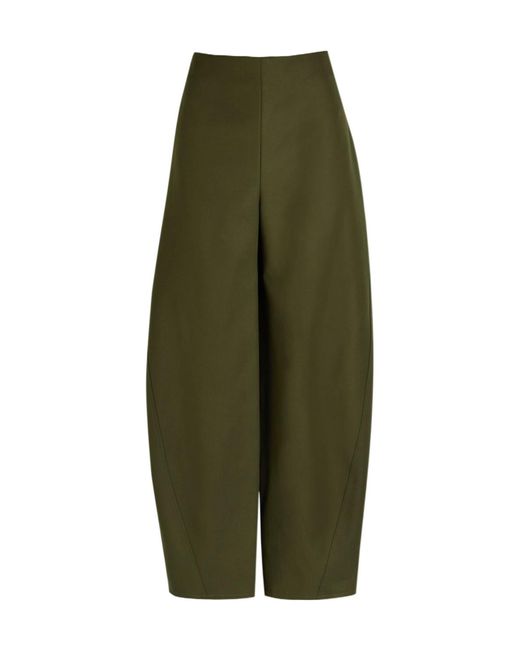 Alaïa Green Twisted Barrel-Leg Cotton Trousers