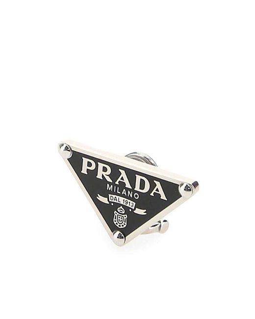 Prada White Triangle Logo-Plaque Earring