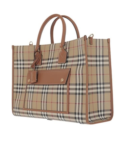 Burberry Brown Freya Checked Medium Tote Bag