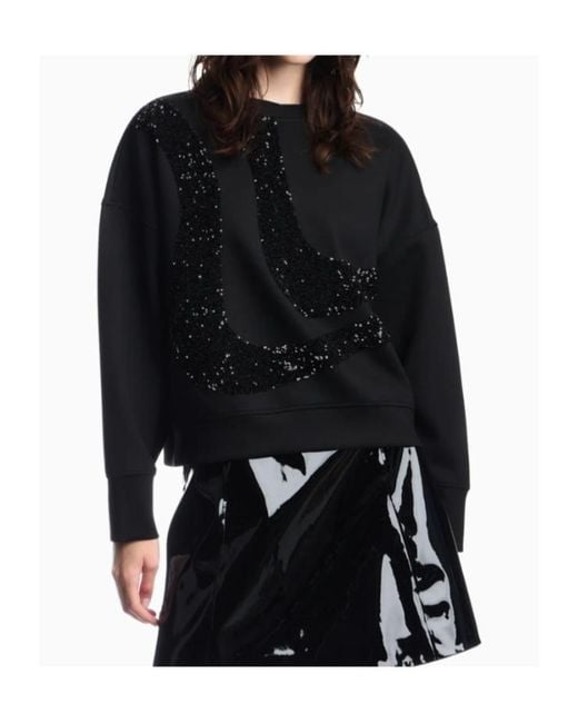 Emporio Armani Black Embellished Crewneck Sweatshirt