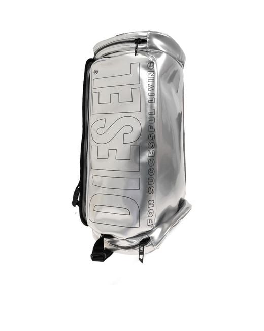 DIESEL Gray Logo Print Zip-Up Backpack for men