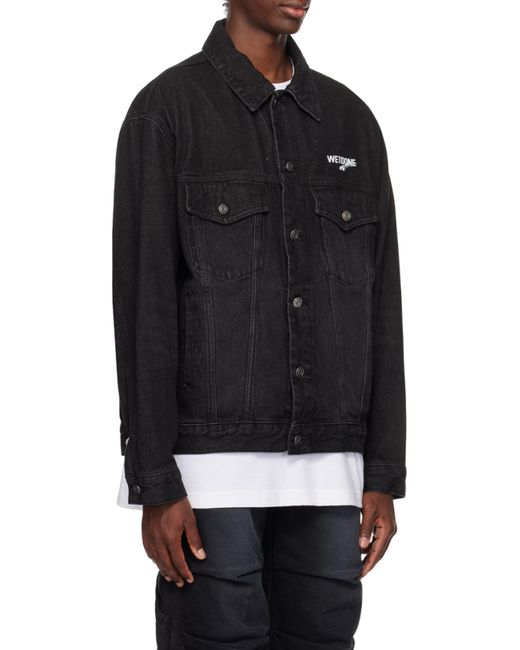 we11done Black Logo-Print Denim Jacket for men