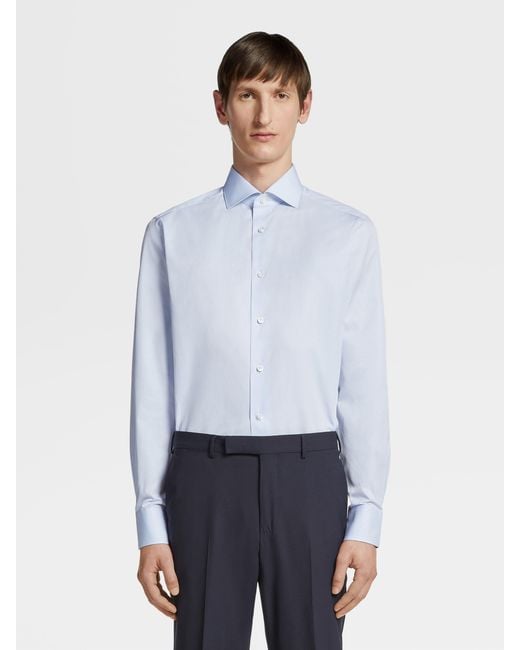 Zegna Blue Micro Striped Long-Sleeved Shirt for men