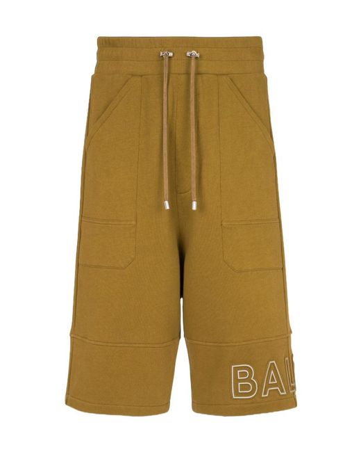 Balmain Green Logo-Print Shorts for men