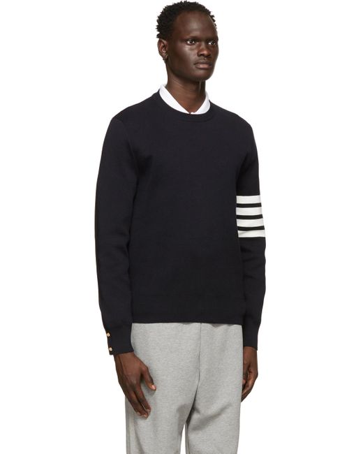 Thom Browne Blue Bar Crewneck Jumper for men