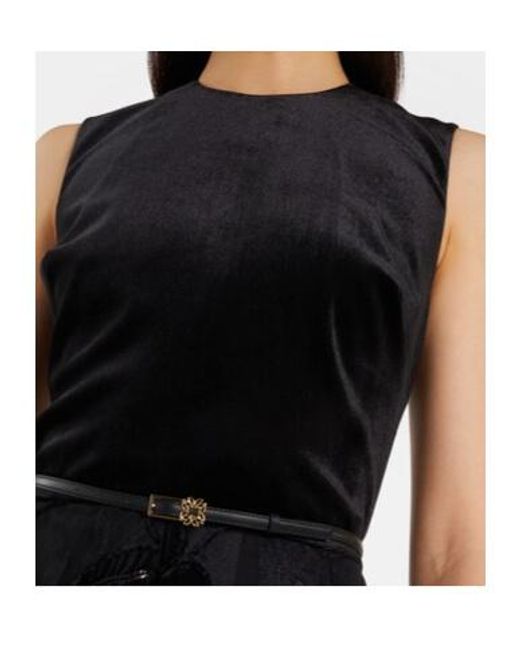 Elie Saab Black Embroidered Tulle And Velvet Midi Dress