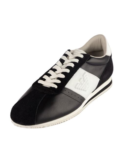 Emporio Armani Black Contrast-Color Lace-Up Casual Sneakers for men