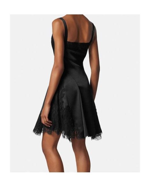 Versace Black Lace-Trim Satin Mini Dress