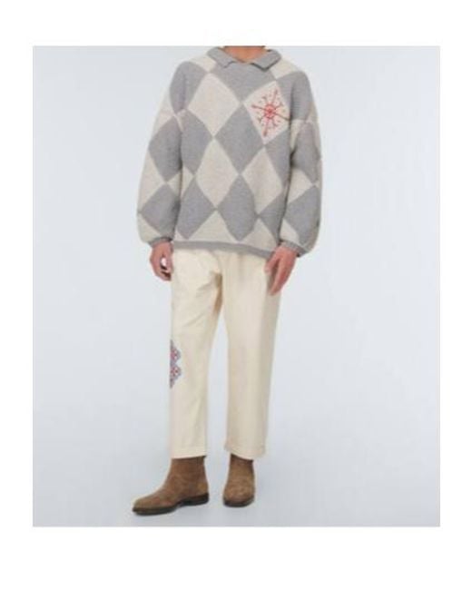 Adish Gray Embroidered Cotton Sweater for men