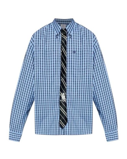Vetements Blue Checked Long-Sleeve Oversized Shirt for men