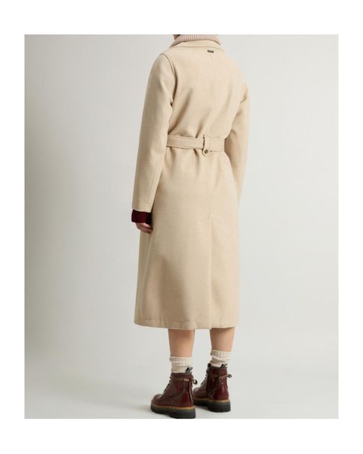 Woolrich Natural Single-Breasted Belted Coat