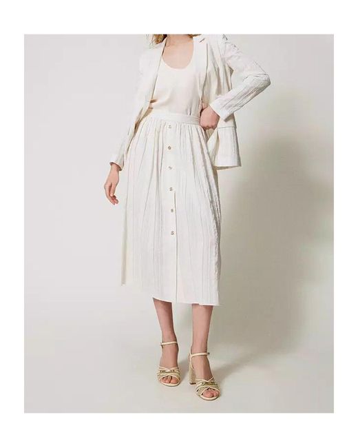 Twinset White Linen-Blend Skirt