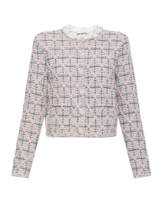 Self-Portrait White Check Knit Cardigan