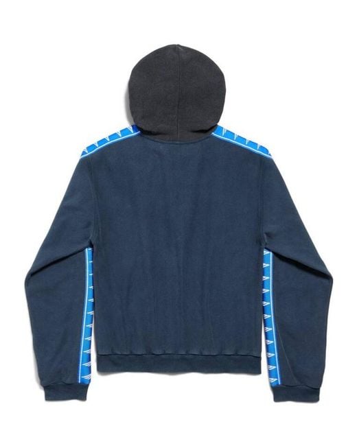 Balenciaga Blue Stripe Patched Hooded Zip-Up Hoodie for men