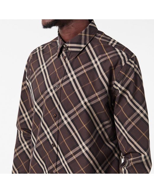 Burberry Brown Long Sleeve Patterned Shirt for men
