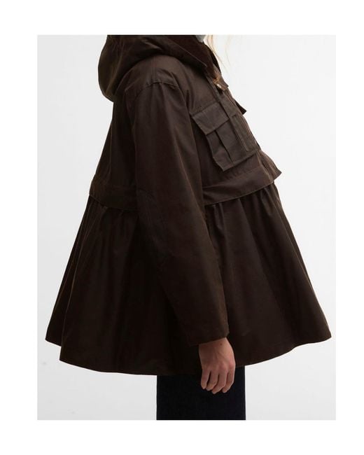 BARBOUR X GANNI Black Peplum Waxed Cotton Jacket