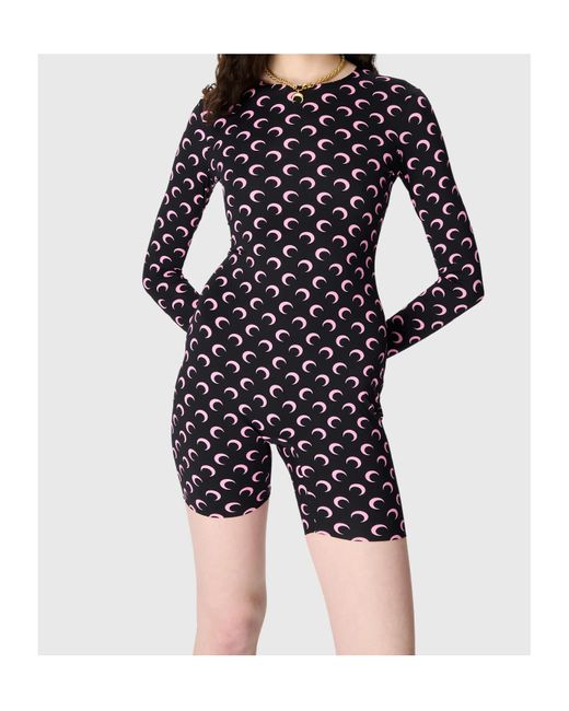 MARINE SERRE Black Moon Printed Jersey Ls Short Catsuit
