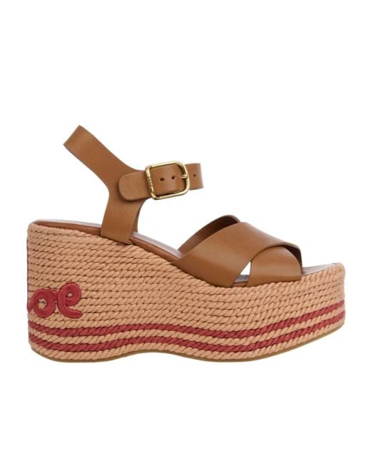Chloé Brown Chloé Logo Wedge Heeled Sandals