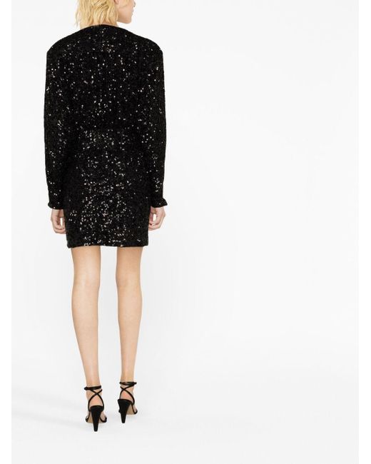 ROTATE BIRGER CHRISTENSEN Black Long-Sleeved Deep V Dress