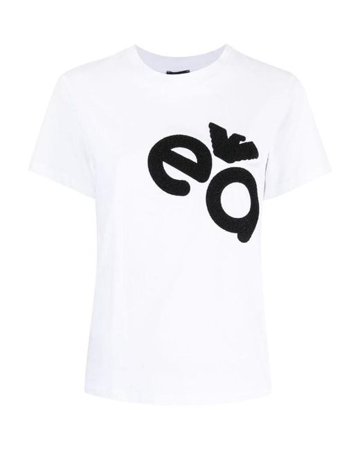 Emporio Armani White Logo-Print Cotton T-Shirt