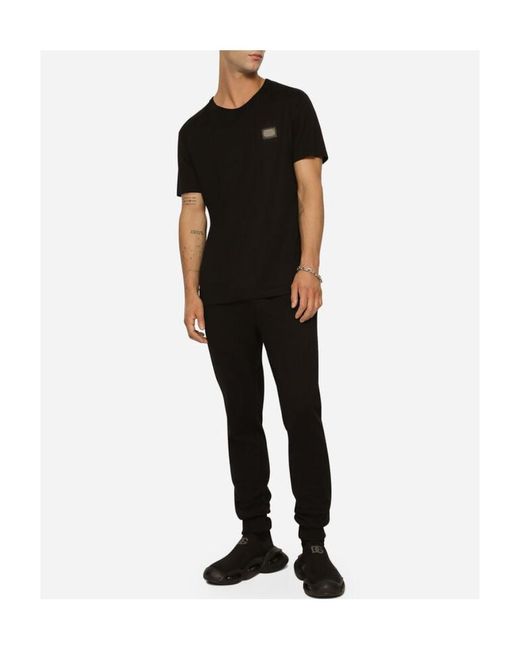 Dolce & Gabbana Black Logo Plaque Jersey Jogging Pants for men