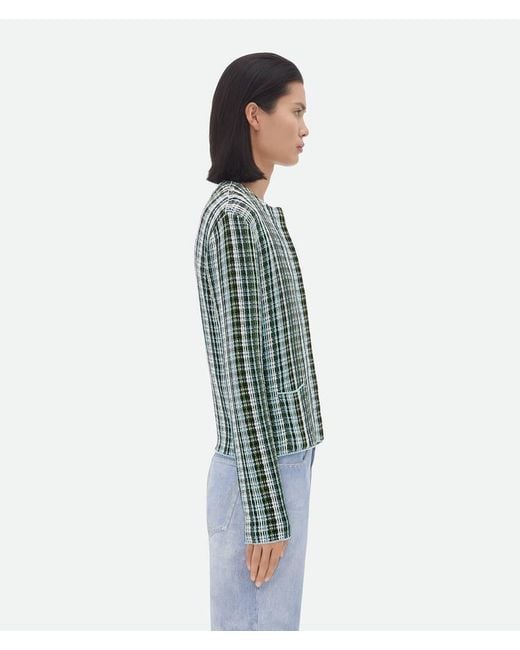 Bottega Veneta Blue Checked Round Neck Cardigan