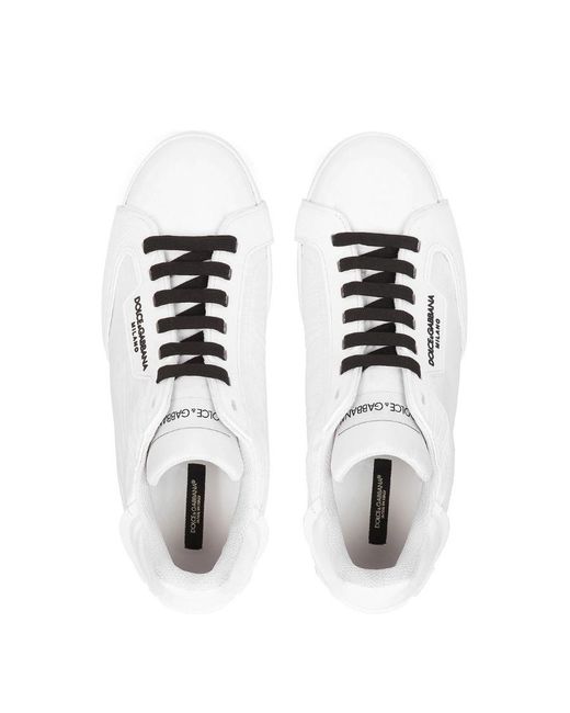 Dolce & Gabbana White Logo-Print Lace-Up Sneakers for men
