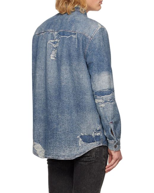 DIESEL Blue Distressed Denim Shirt for men