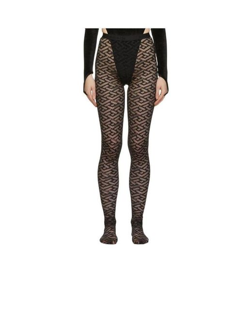 Versace Black La Greca Tights