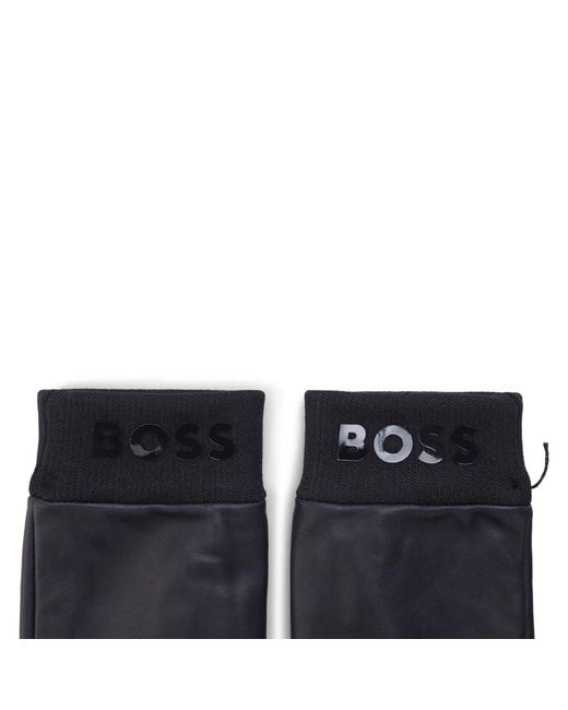 Boss Blue Leather Gloves for men