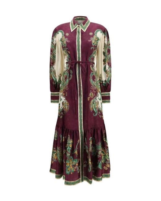 ALÉMAIS Red Ruthie Floral Midi Shirt Dress