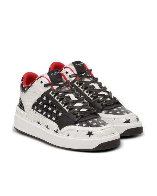 Balmain White B Court Star Printed Mid Top Sneakers for men