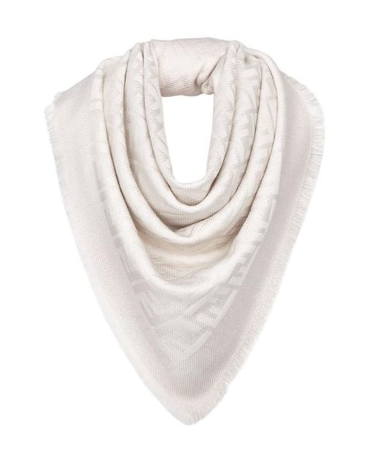 Fendi White Ff Jacquard Frayed-Edge Scarf