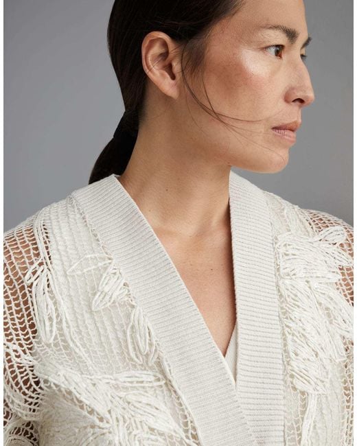 Brunello Cucinelli White V-Neck Knitted Jumper