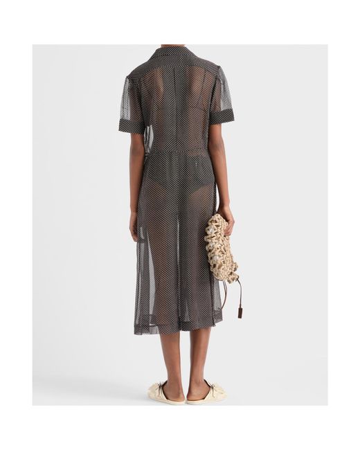 Prada Black Polka-Dot Silk Chiffon Shirt Dress