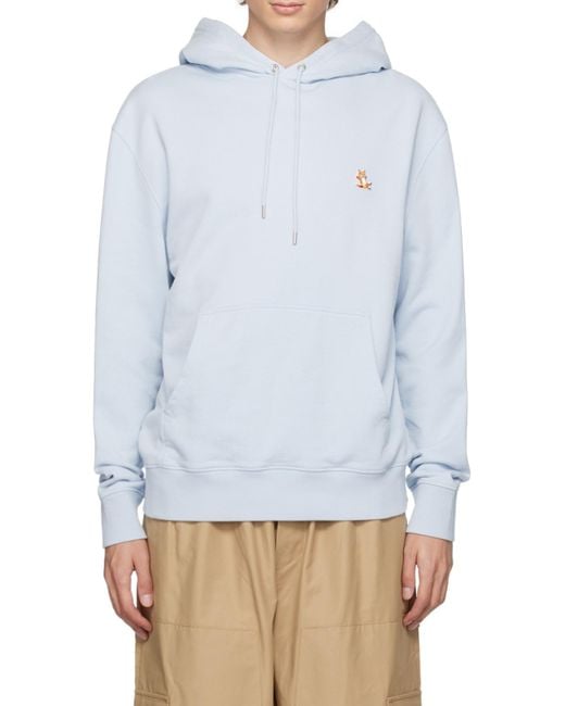 Maison Kitsuné Blue Maison Kitsuné Fox Embroidered Drawstring Hoodie for men