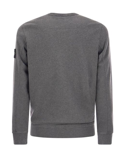 Stone Island Gray Logo Patch Crewneck Sweatshirt for men
