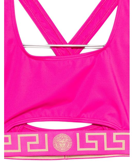 Versace Pink Greca Border Cut-Out Detailed Bikini Top