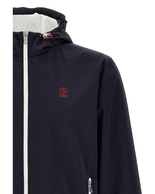 Brunello Cucinelli Blue Waterproof Jacket With Hood for men