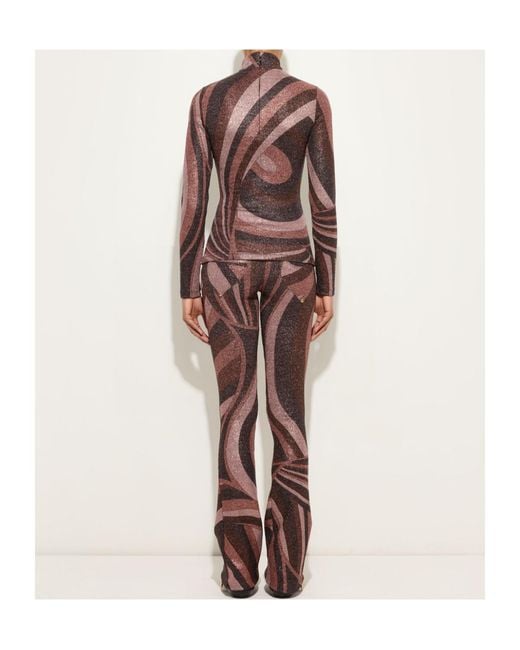Emilio Pucci Brown Iride Print High-Neck Lurex Top