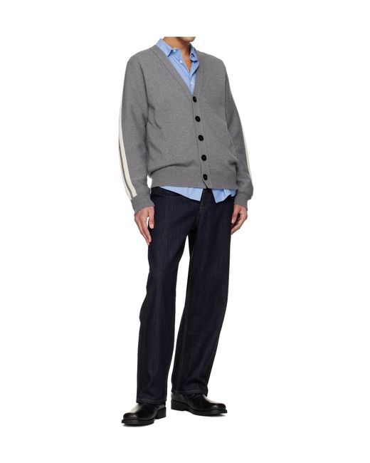 Jil Sander Gray Cashmere Blend Long-Sleeved Knit Cardigan for men